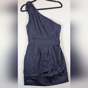 419-Bcbgeneration One-Shoulder Navy Satin Dress